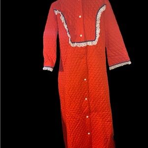 Vintage Housecoat Sears At Home Wear Quilted Robe 1960s Red Size 18